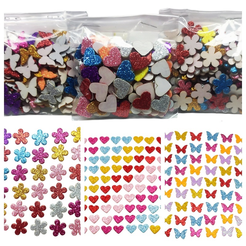 300 Lacinhos Pet Adesivos Coração,  flor e borboleta sortidos