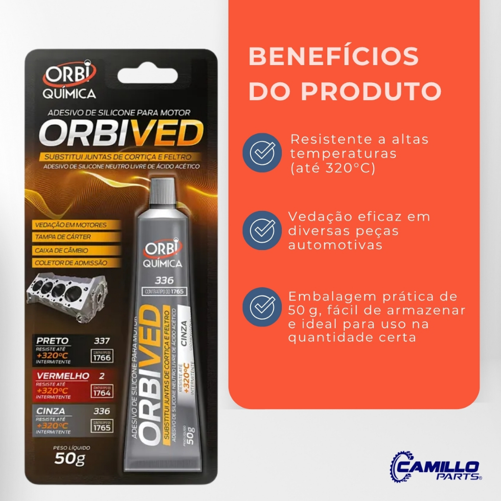 Detalhes do Silicone Alta Temperatura Neutro 50g Orbi Vedação Automotiva