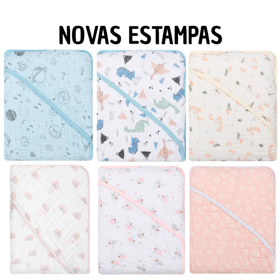 TOALHA DE BANHO PAPI SOFT COM CAPUZ 3 CAMADAS ESTAMPADA 80CM X 80CM CONTEM 01 UN 1920