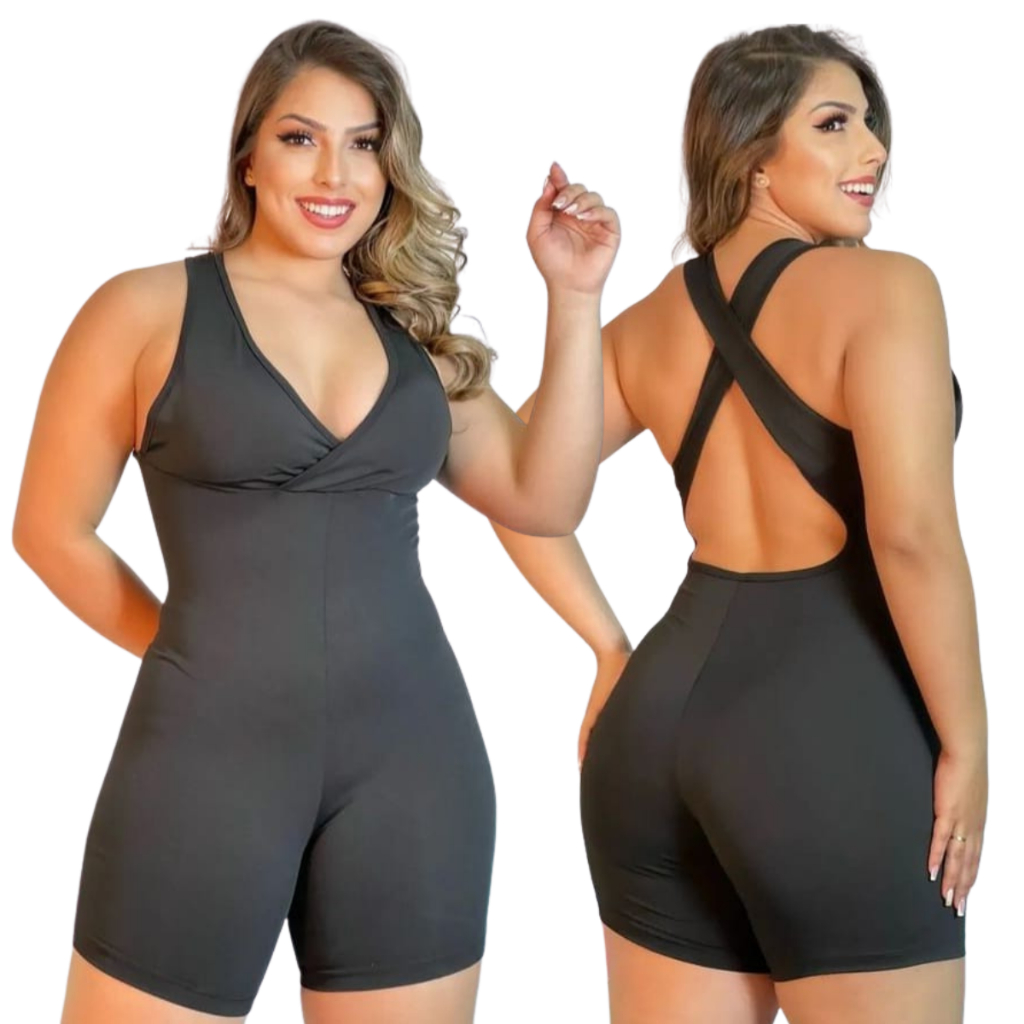 Maiô Macaquinho Preto com Bojo Removível Roupa Esportiva para Academia e Hidroginástica em Oferta na Shopee