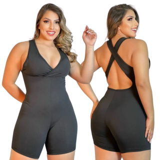 Maiô Macaquinho Preto com Bojo Removível Roupa Esportiva para Academia e Hidroginástica em Oferta na Shopee