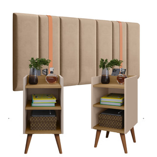 Conjunto Cabeceira Modular Cama BOX Casal e Queen c/ 2 Mesas de Cabeceira Max FENDI-HANOVER