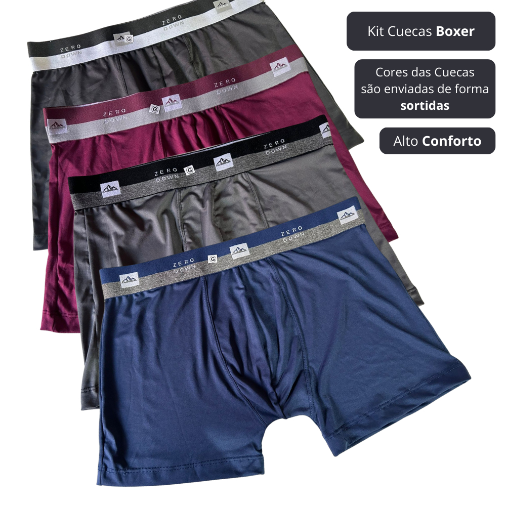 Kit 6 Cuecas Boxer Lisa Microfibra com Forro de Algodão e Elástico Largo Confortável