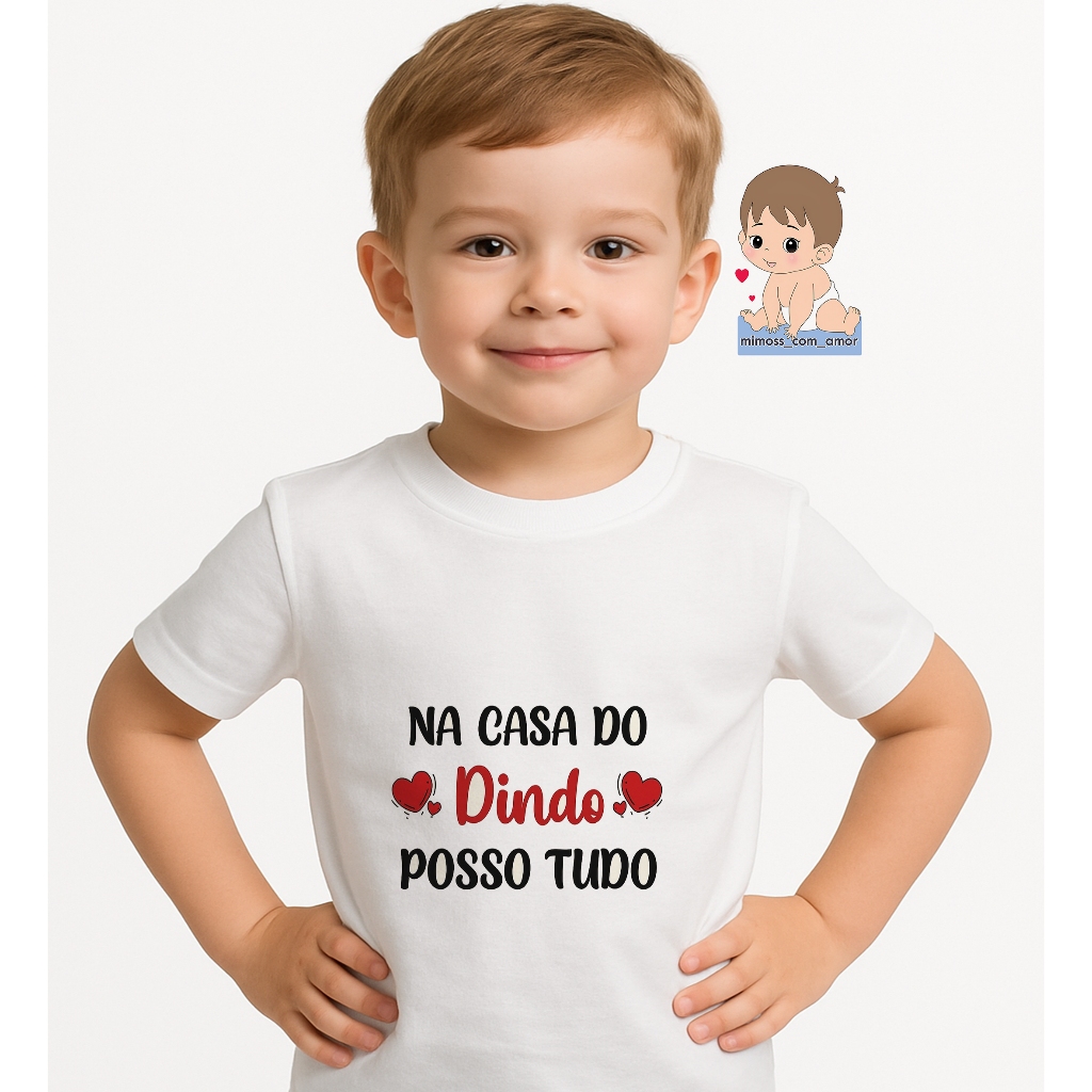 Camiseta de Criança Personalizada Na Casa Do Dindo Infantil Para Menino E Menina A896