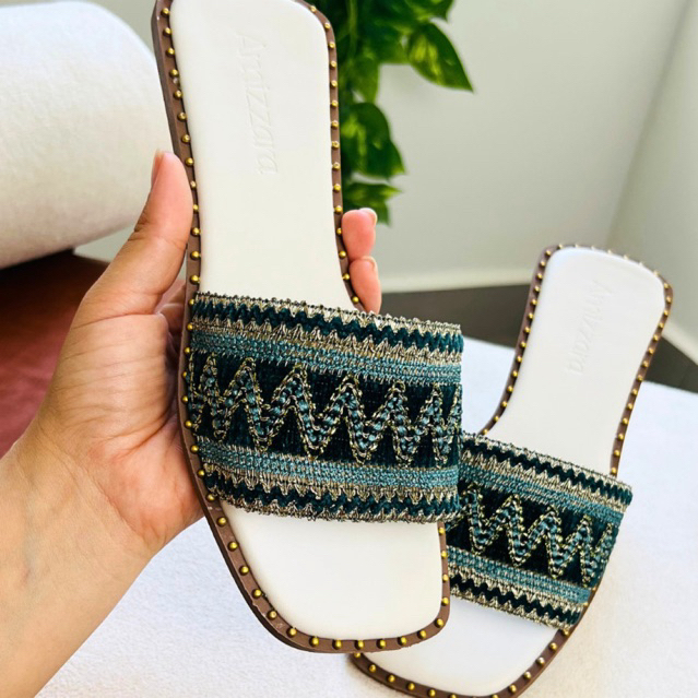 Rasteirinha Estilo Boho Chic Feminina Tecido Artesanal Sandália Confort Bico Quadrado Indiana em Oferta na Shopee