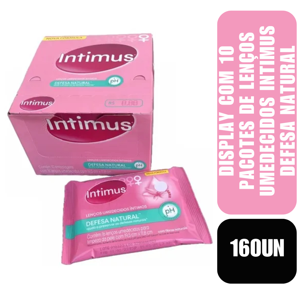Display com 10 pacotes de Lenços Umedecidos Intimus Defesa Natural