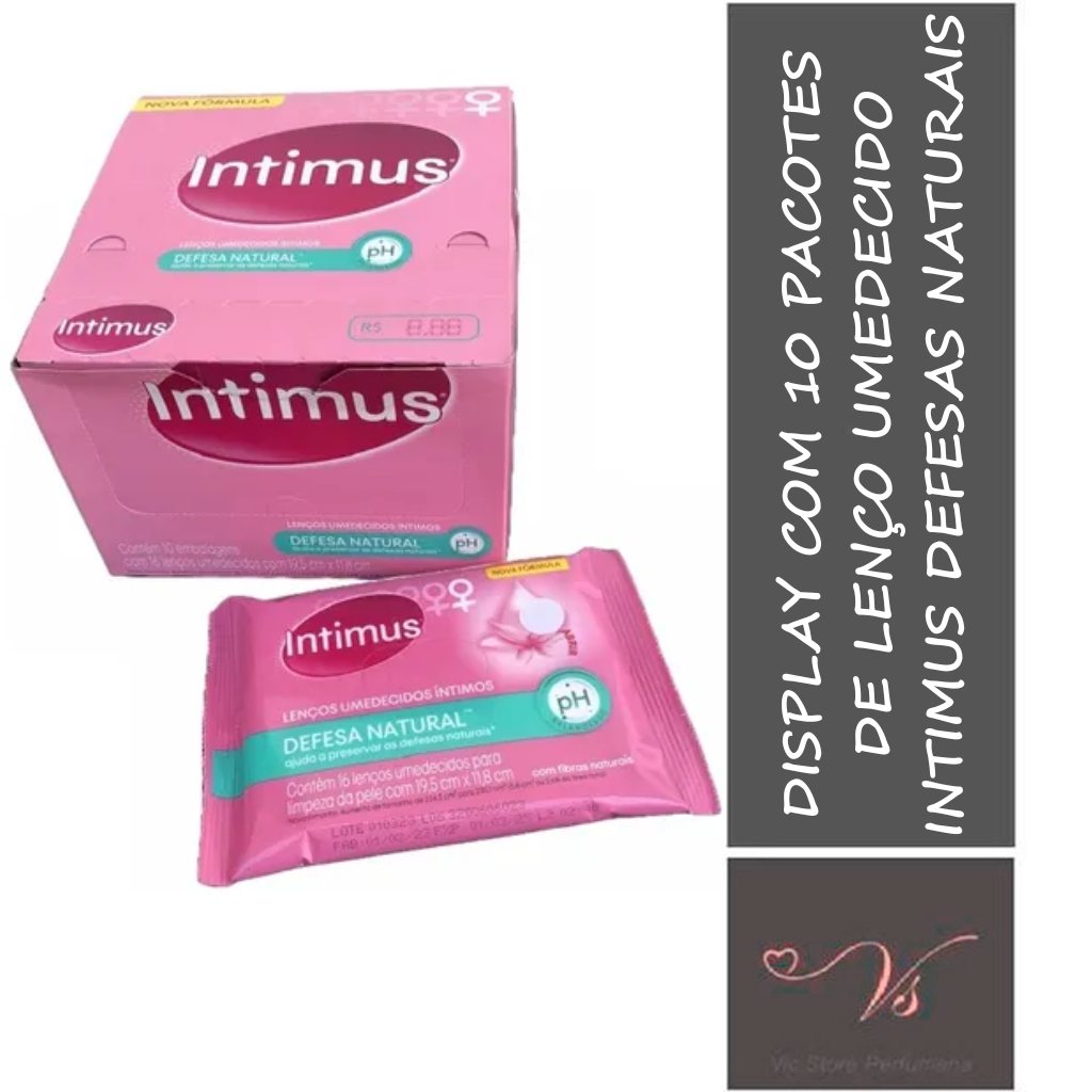 Display com 10 pacotes de Lenço Umedecido Intimus Defesas Naturais
