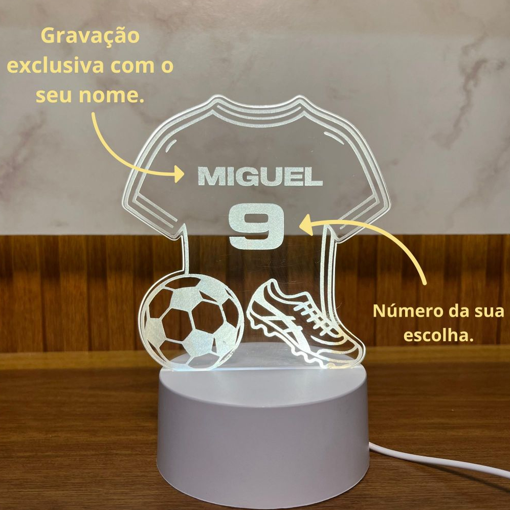 Luminária Personalizada Futebol – Seu Nome + Número Exclusivo na Camisa