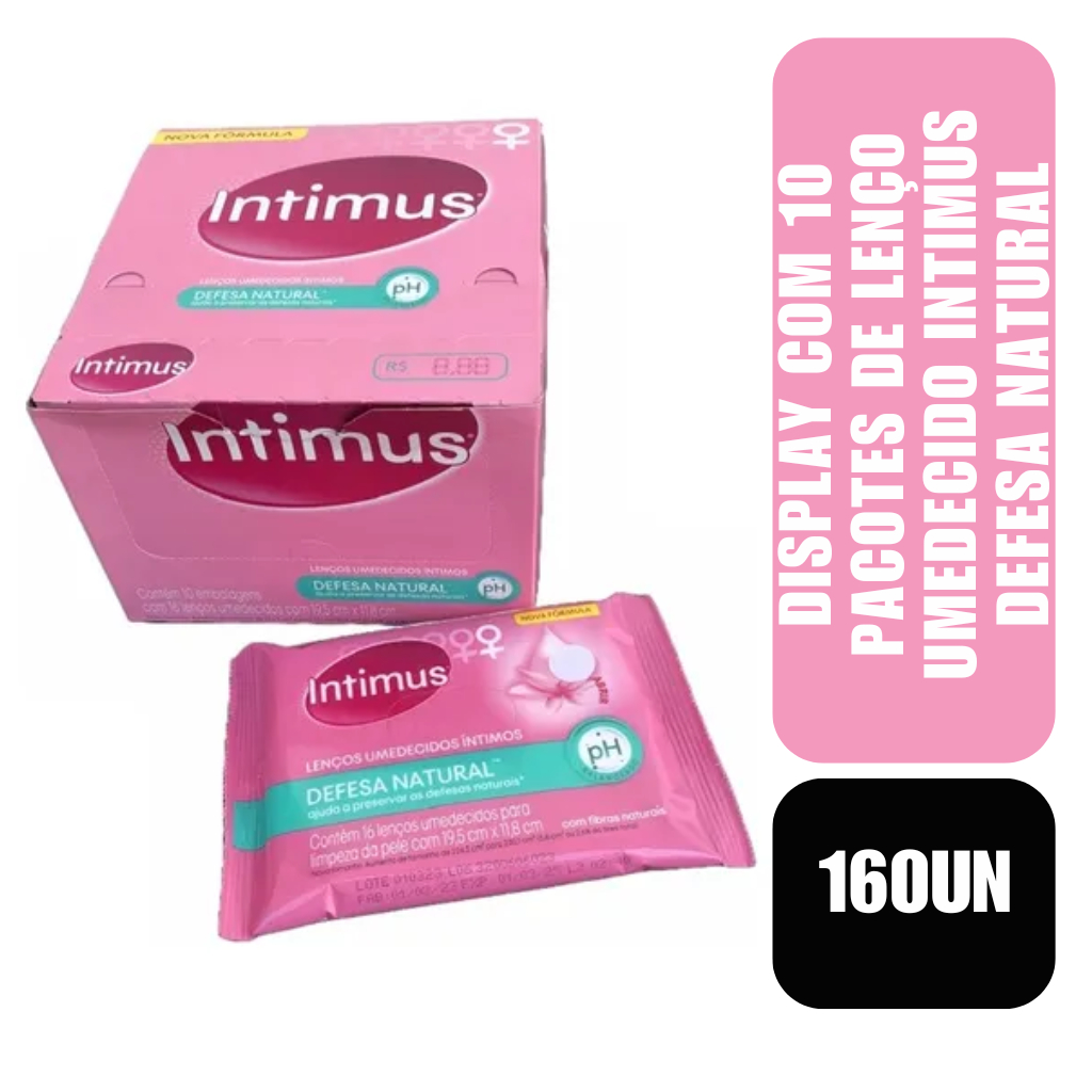 Display com 10 pacotes de Lenço Umedecido Intimus Defesa Natural