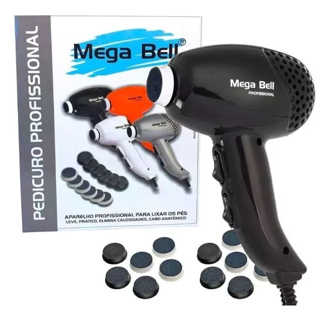 Pedicuro Profissional Lixa Elétrica Com 12 Lixas Mega Bell Preto 127/220