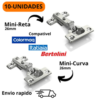 Kit 10 Dobradiça para moveis Mini 26mm Para Portas De Armário E Guarda Roupa Curva ou Reta Comum em Oferta na Shopee