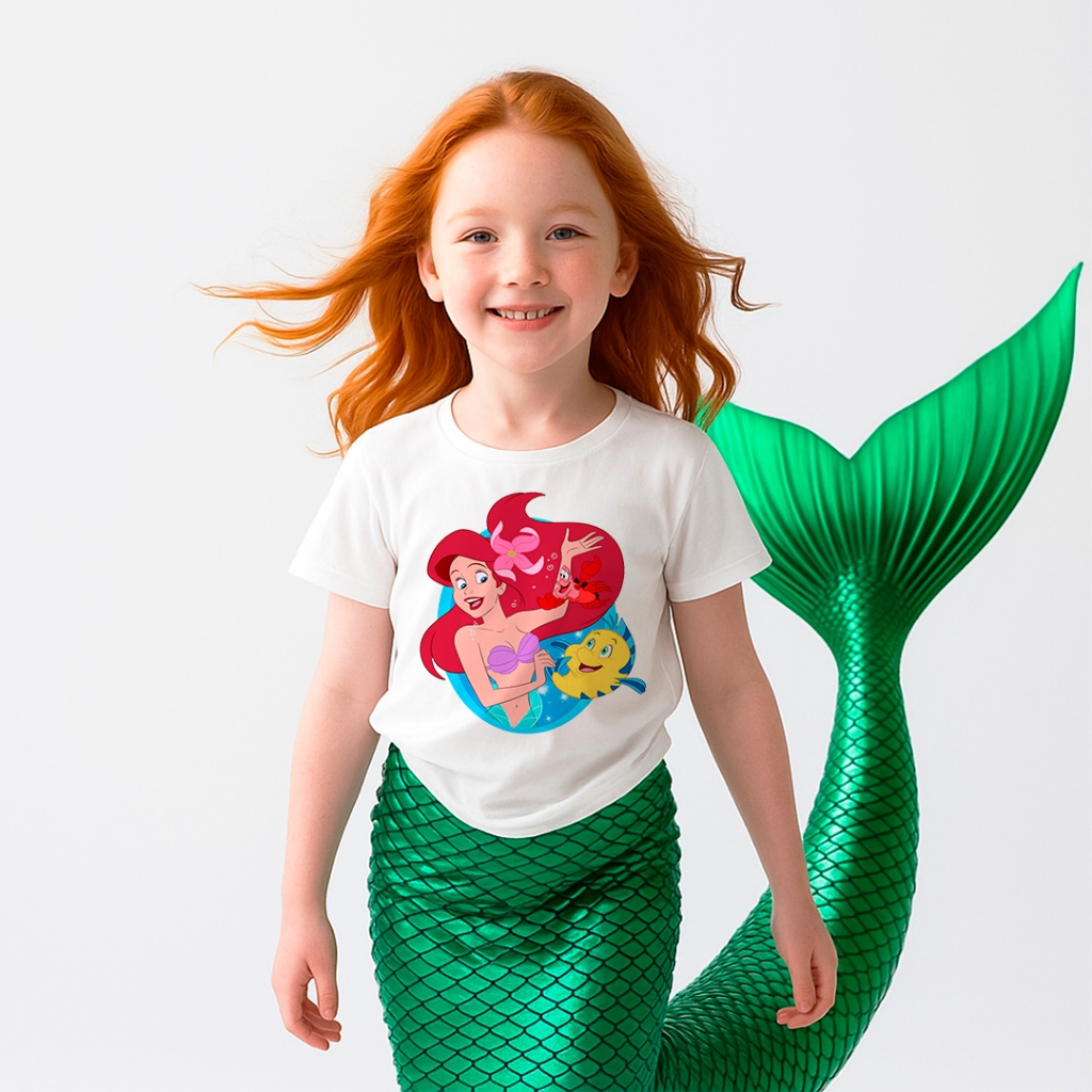 Camiseta Ariel Princesa Disney Pequena Sereia Camisa Casual Estampada Infantil Masculina Feminina