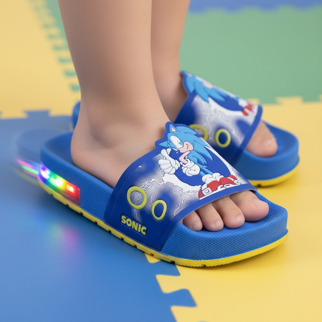 Chinelo Infantil Sonic de LED Slide Menino Conforto Leve Moda Criança Estilo Rápido