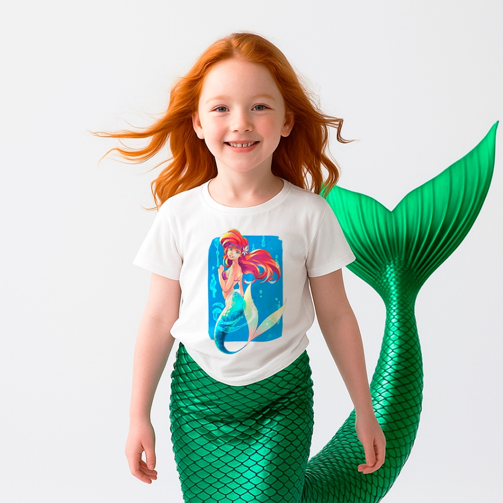 Camiseta Ariel Pequena Sereia Disney Camisa Estampada Baby Look Infantil Feminina Masculina