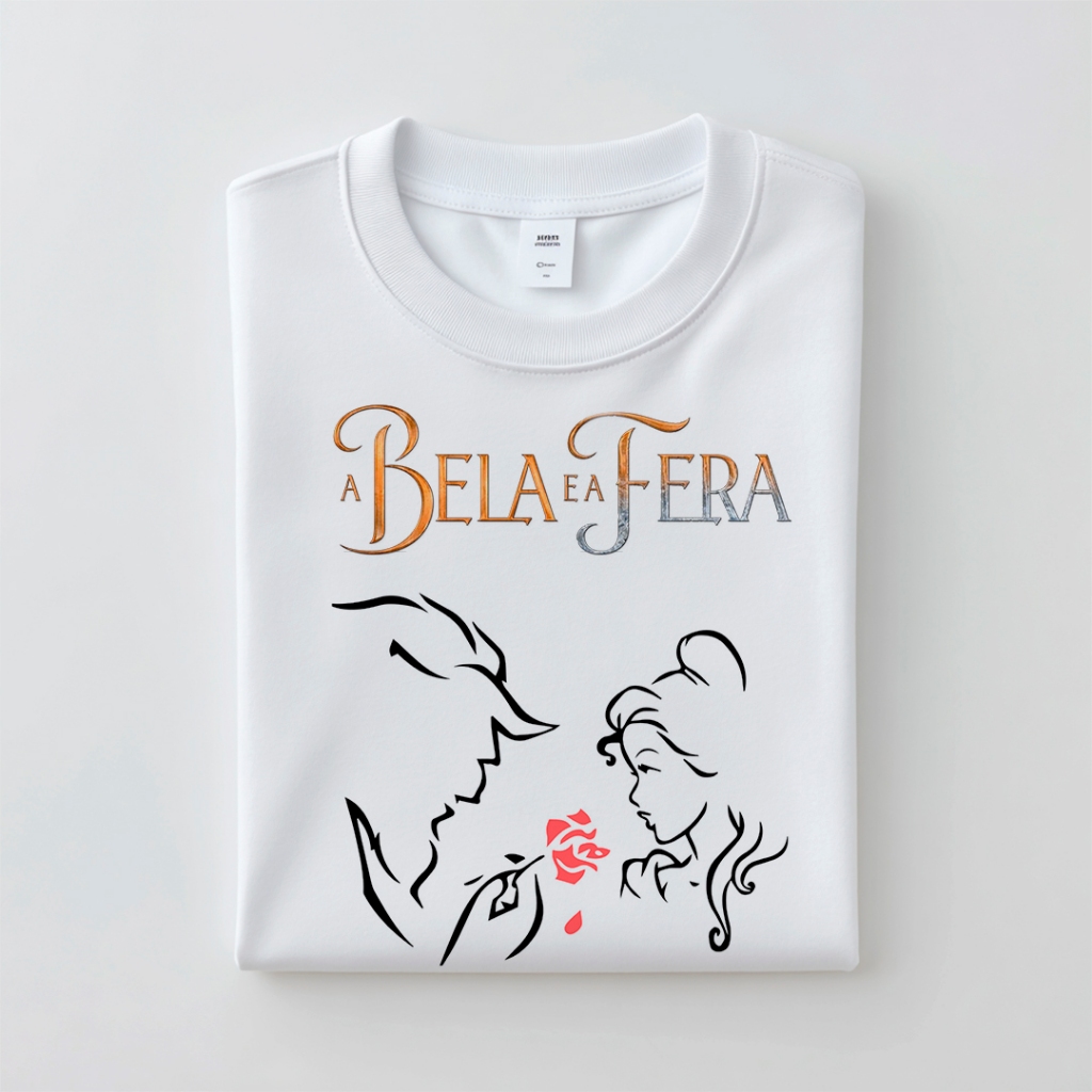 Camiseta A Bela e a Fera Disney Princesa Camisa Estampada Feminina Masculina Infantil Baby Look