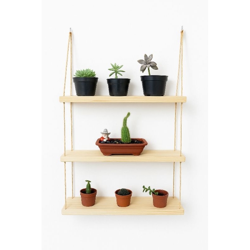 kit 3 Prateleira Suspensa decorativa com corda sisal 3mm rústica e funcional - Nicho multiuso