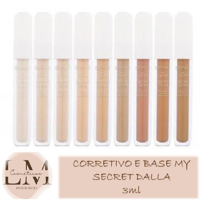 Corretivo e Base Líquido Dalla My Secret Skin 3,3ml em Oferta na Shopee