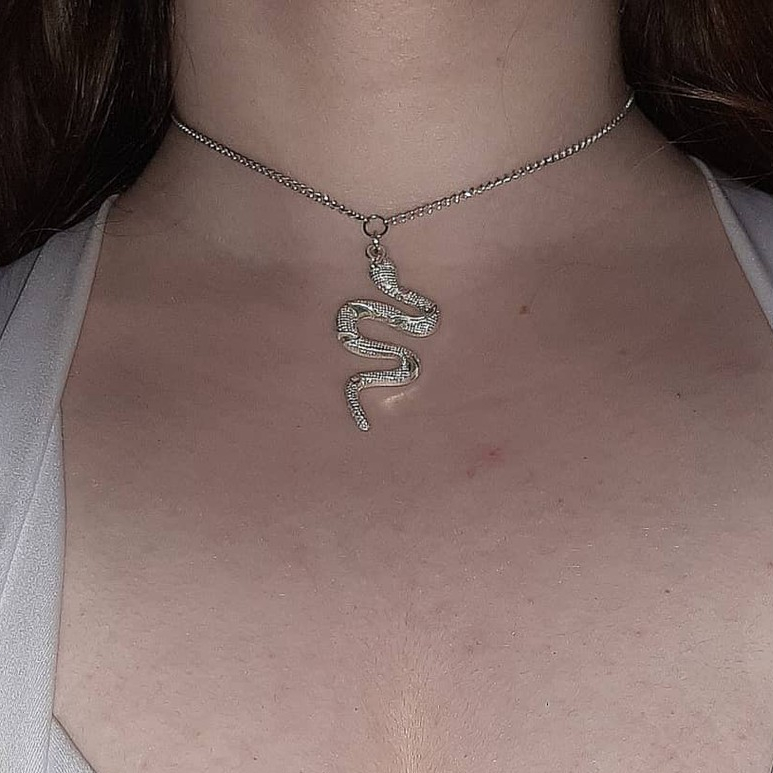 Choker Serpente + Brincos Serpente Pingente Cobra Corrente Banhada a Prata Colar de Qualidade
