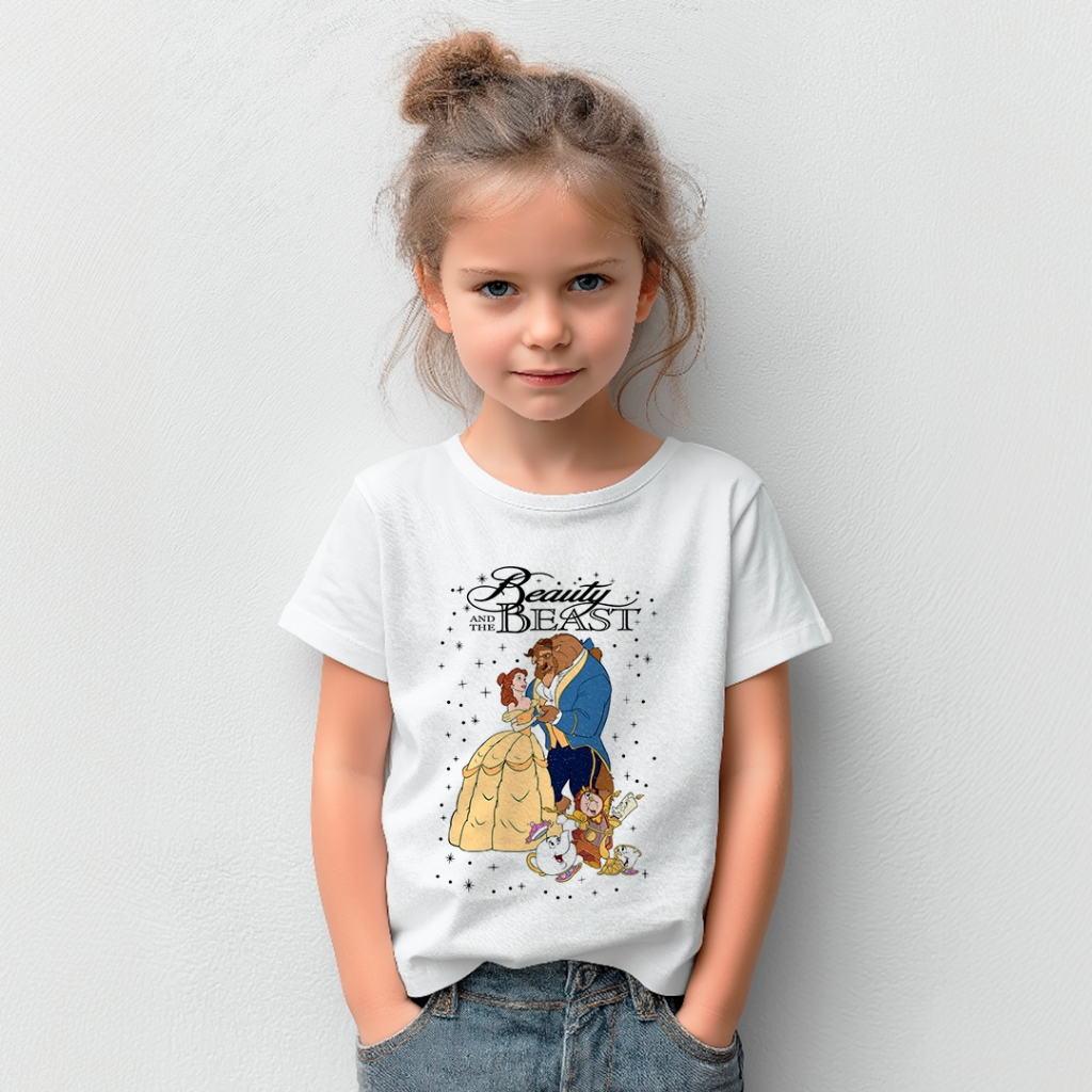 Camiseta A Bela e a Fera Disney Princesa Camisa Estampada Baby Look Infantil Feminina Masculina