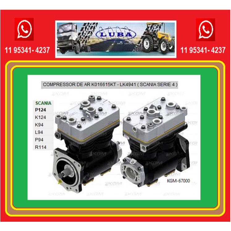 COMPRESSOR DE AR SCANIA SERIE 4 DUPLO PISTAO