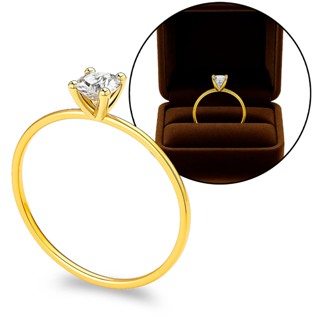 Anel Solitário Feminino Noivado Banhado no Ouro 18k em Oferta na Shopee