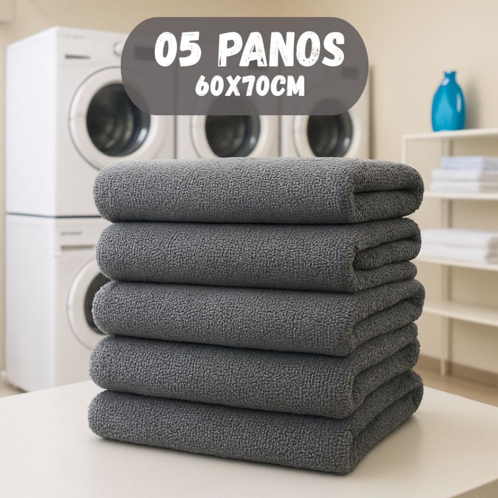 Kit 5 Panos de Chão Microfibra Mágico para Limpeza Geral Grande Super Absorvente 60x70cm CINZA CLARO