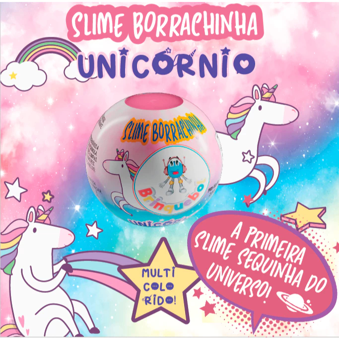 Slime Unicórnio Borrachinha 200g - 3 cores em uma única bolinha - Brinquebol - Gelástica - Funny-Lab