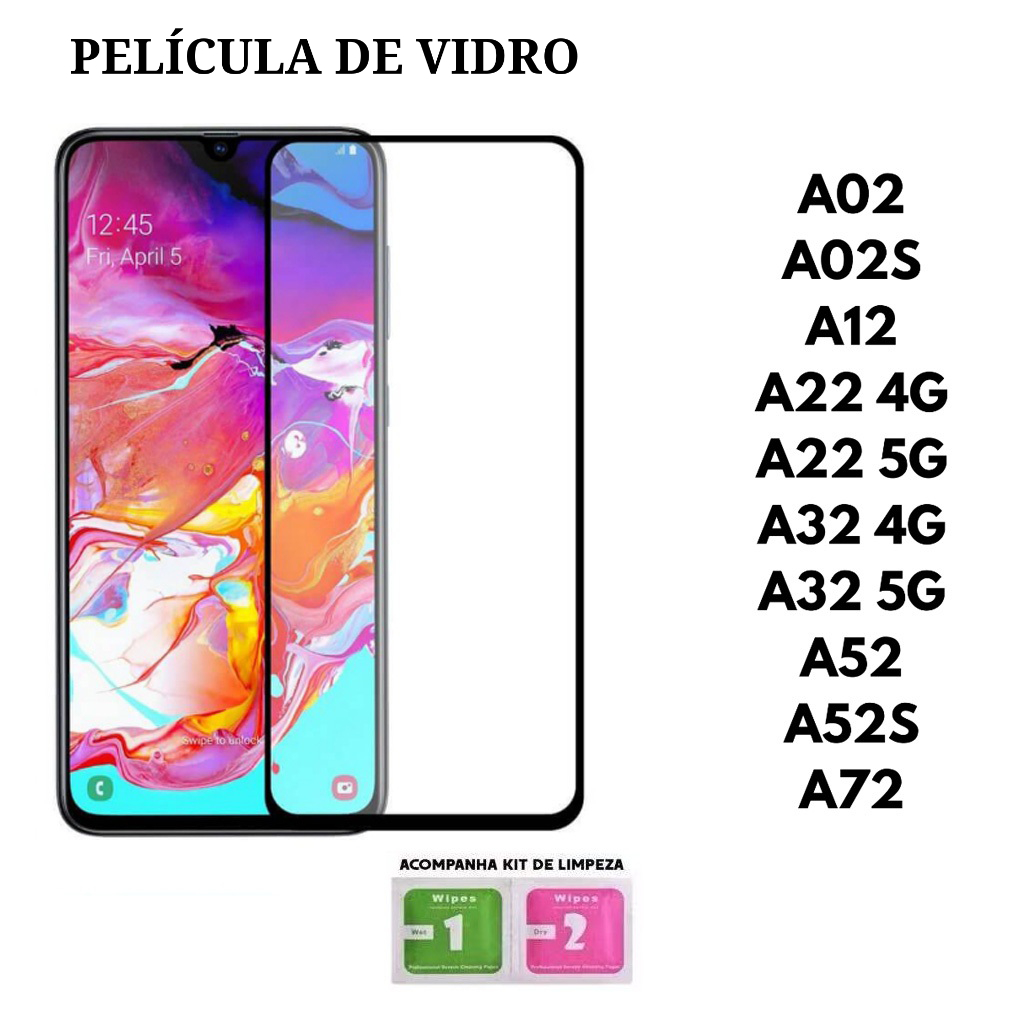 Película De Vidro 3D/9D Temperado HD Para Samsung A02 A02S A12 A22 A32 A52 A52S A72