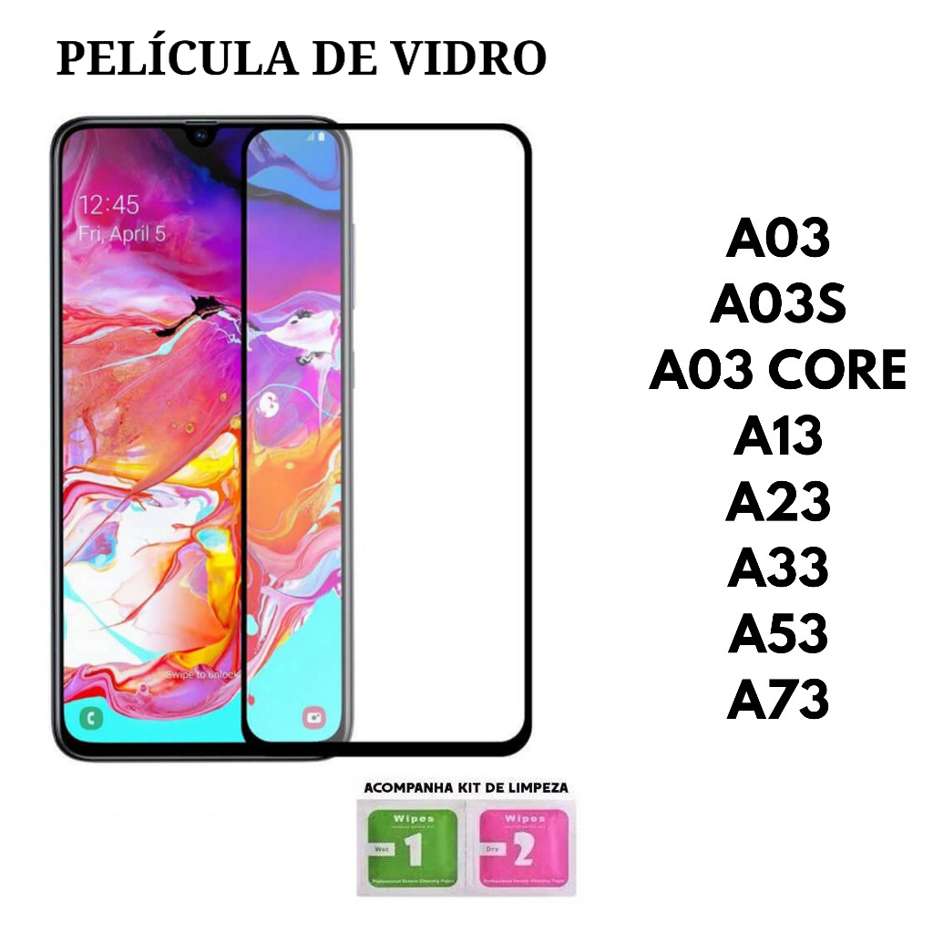 Película De Vidro 3D/9D Temperado HD Para Samsung A03 A03S A03 CORE A13 A23 A33 A53 A73