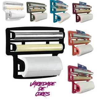 Porta Rolo Suporte Parede Cozinha 4 em 1 Papel Toalha, Alumínio, Filme PVC e 2 Ganchos para Talheres em Oferta na Shopee