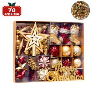 Kit 70 Bolas Enfeites Para Arvore De Natal Com Pendentes Decoração Natalina Luxo