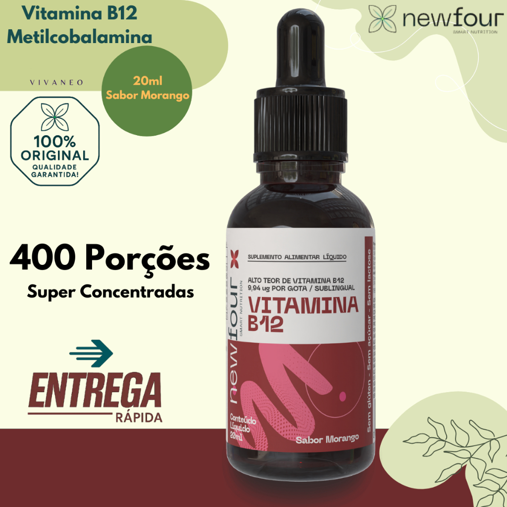 Vitamina B12 Gotas Morango Metilcobalamina CONCENTRADA METIL B12 400 Doses