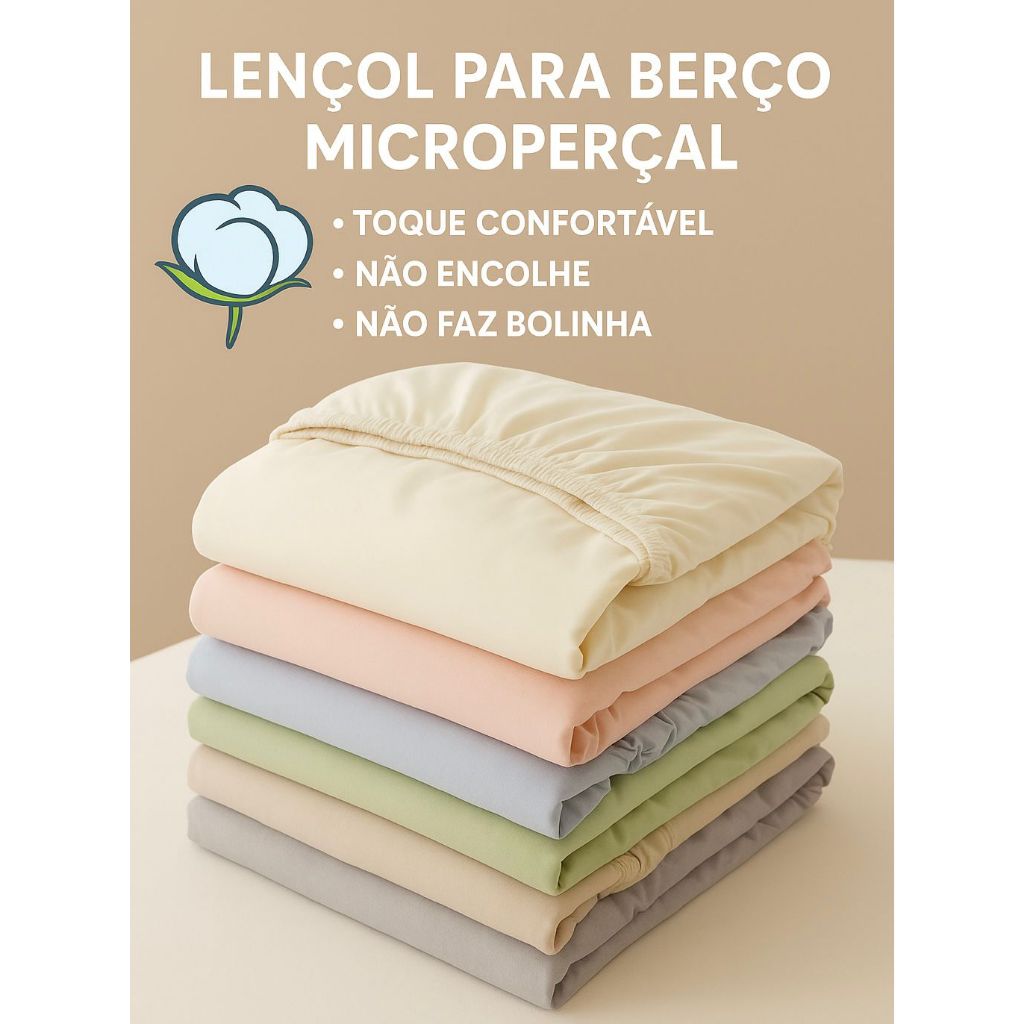 Lençol  Com Elastico Para Berço Americano Tecido Micropercal 1,30 x 0,70 x 0,12