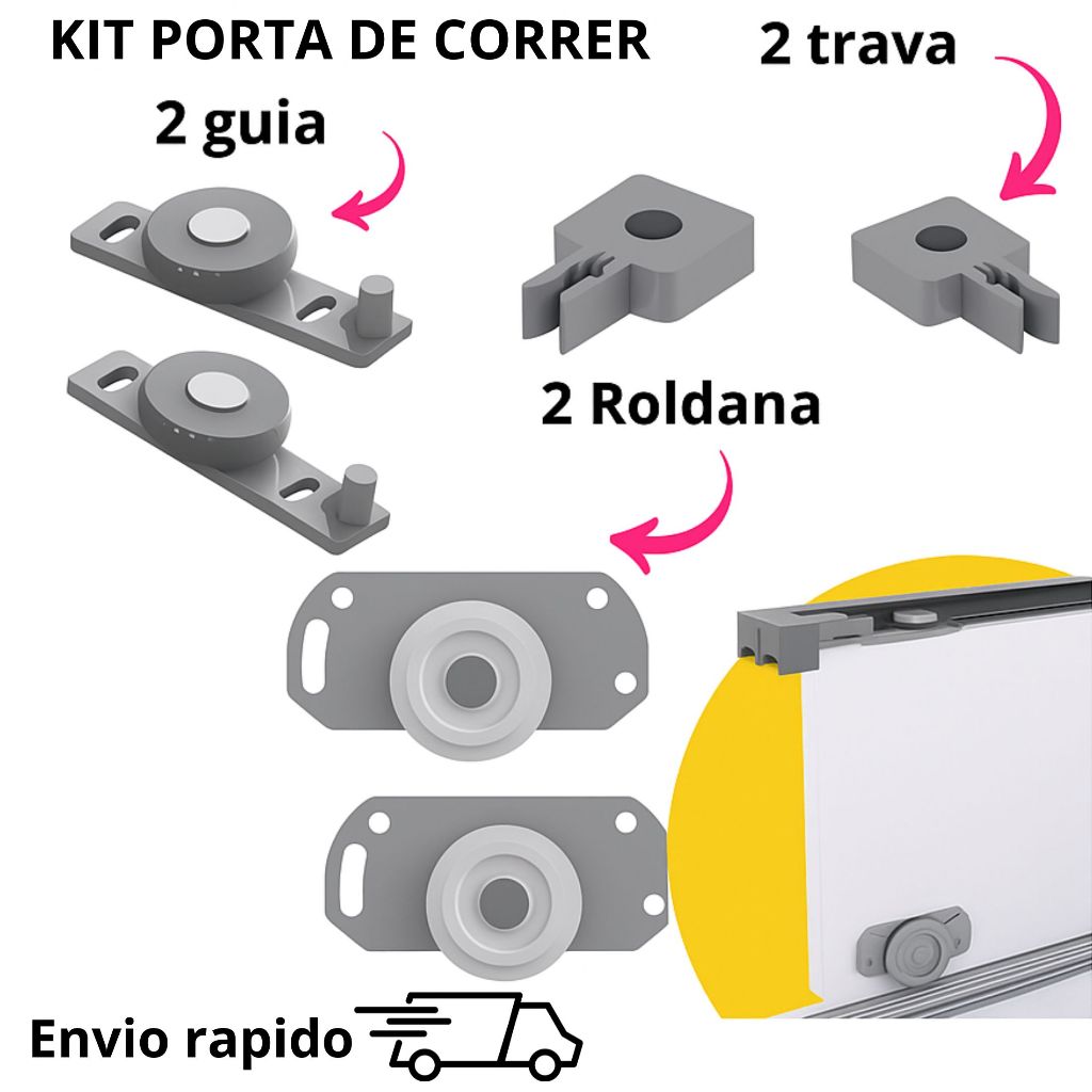 Kit Para Porta de Correr Roldana Rodizio para Guarda Roupa e Armários Simples