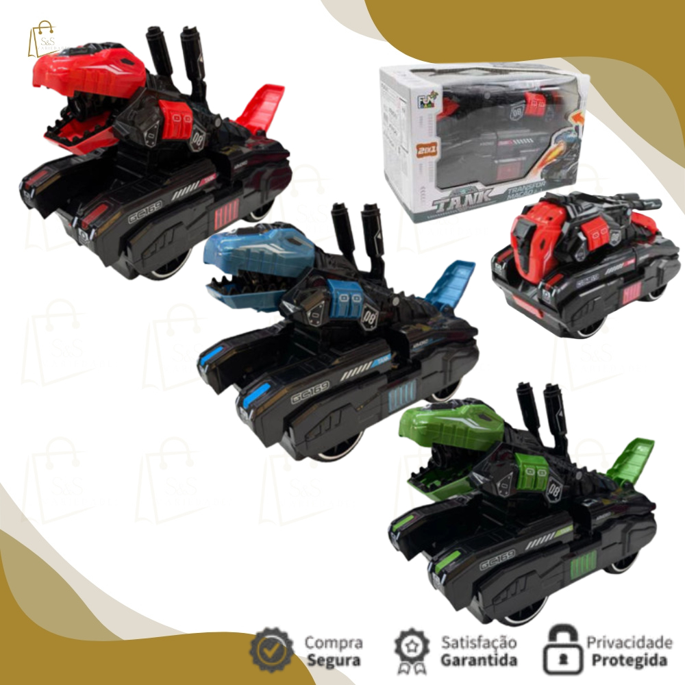 Brinquedo Dinossauro Tank Transformer 2 em 1 Solta Fumaça, Luzes e Som Brinquedo Interativo Infantil