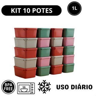Kit 10 Potes Retangular 1L Armazenamento Alimentos Tampa Marmita BPA Free Micro ondas Freezer em Oferta na Shopee