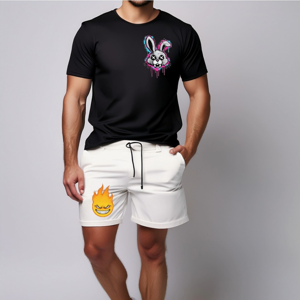 conjunto kit Camiseta camisa e Short Tectel Conjunto Masculino Estilo Coelho Bunny Lançamento