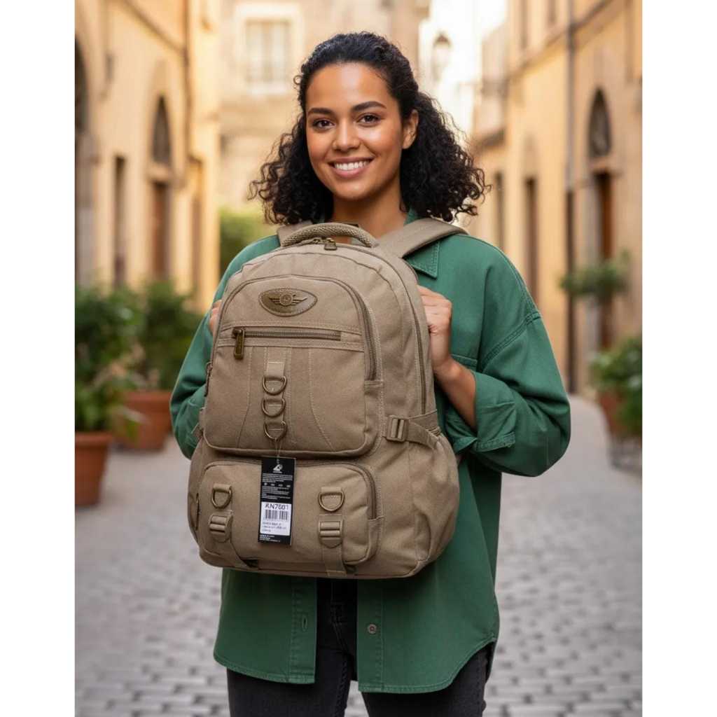 Mochila de lona reforçada expansivel 60l para camping, viagem trinha o dia dia Kvn7001