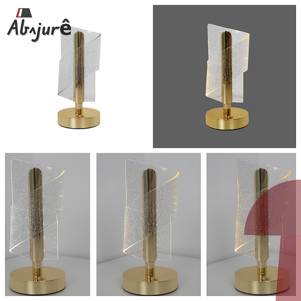 Luminária De Mesa Para Quarto Sala Abajur Moderno Dourado Acrílico Iluminado LED 3 Cores Em 1 Luxo