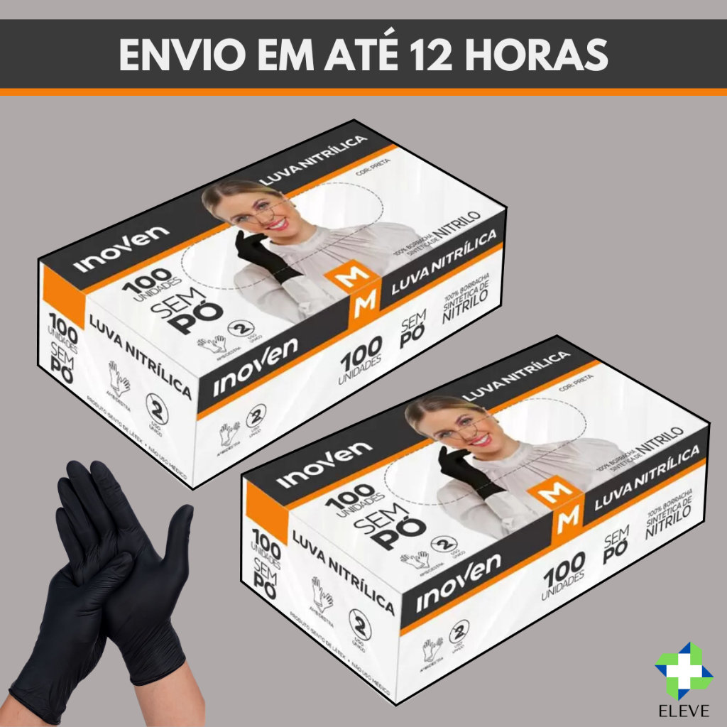 Kit 2 Caixas Luva Nitrilica Preta Sem Pó Descartável 200 Un. Inoven Tamanhos P M G GG Kits 1 ou 2 em Oferta na Shopee