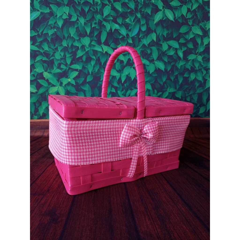 Cesta de Piquenique Mini para Presente Decoracão Enfeite  com Laço