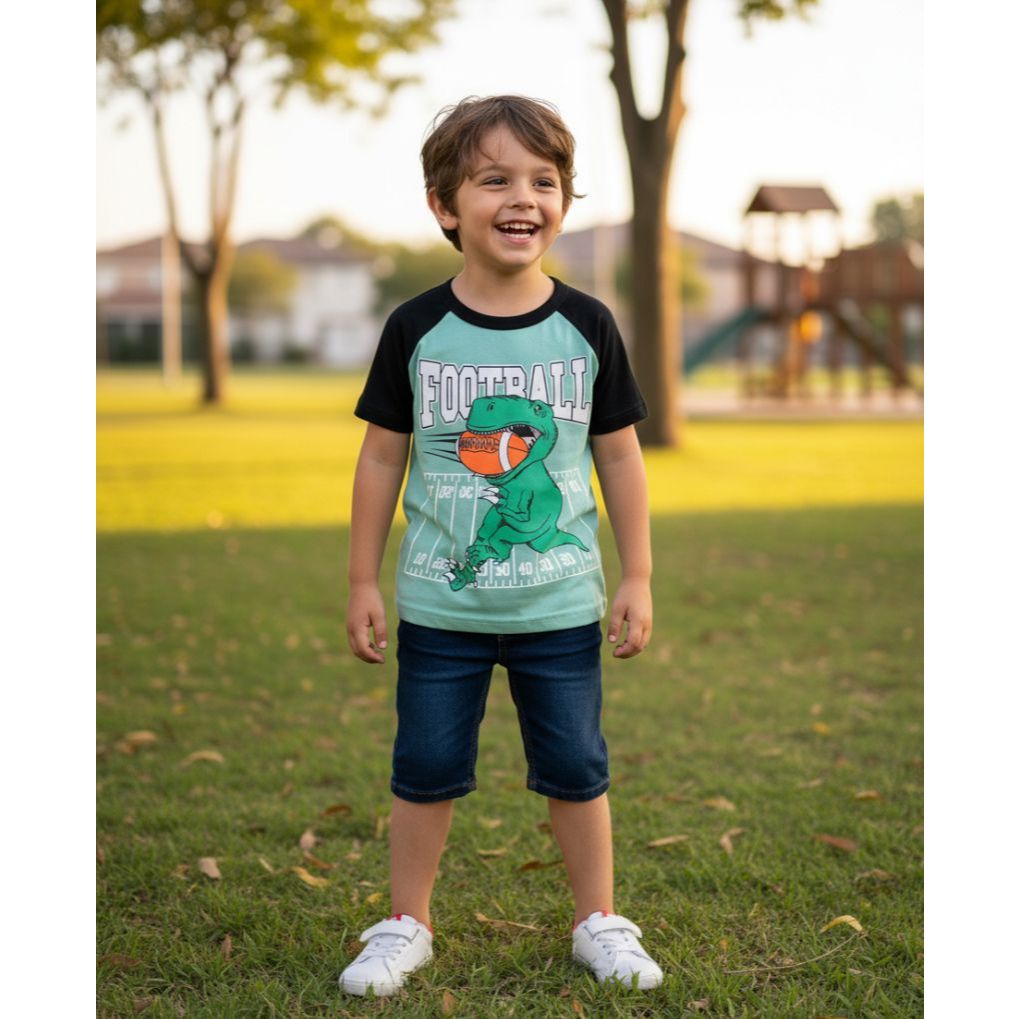 CAMISETA MASCULINA INFANTIL DINOSSAURO FOOTBALL - FUTEBOL AMERICANO