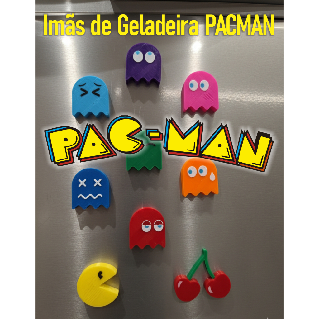 KIT IMAS GELADEIRA PACMAN GEEK ANOS 80 NOSTALGIA GAMES PAC-MAN PRESENTE