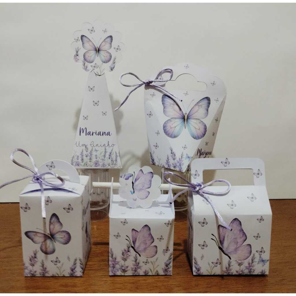 Caixinhas Personalizadas JARDIM DAS BORBOLETAS LILÁS PEGUE E MONTE Lembrancinhas Para Festa Kit Festa Personalizados