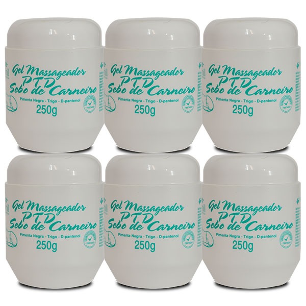 KIT 6 UNIDADES GEL MASSAGEADOR PTD SEBO DE CARNEIRO 250g APINIL — imagem 2 de 2