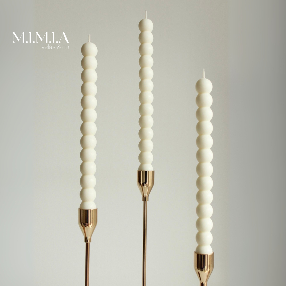 Kit 6, 3 ou 1 Velas Castiçal 25cm Brancas Decorativas Aromáticas Bubbles Cera de Coco Vela Palito