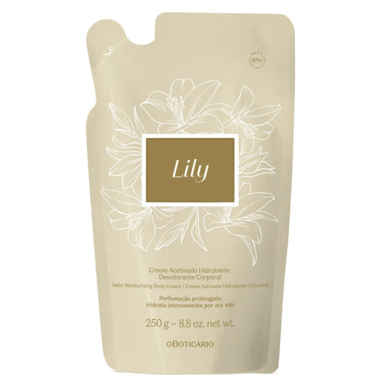 Refil Creme Acetinado Hidratante Desodorante Corporal Lily 250g O Boticário
