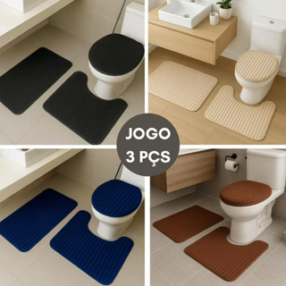 OFERTA Kit 3 Peças Tapete Jogo de Banheiro canelado aveludado em Oferta na Shopee