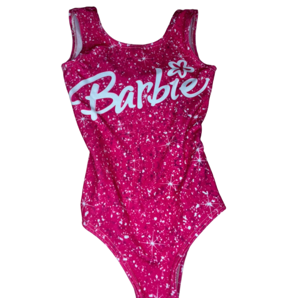 Body Maio Collant Barbie Infantil Rosa Praia Piscina Natação Ballet Verão Fantasia