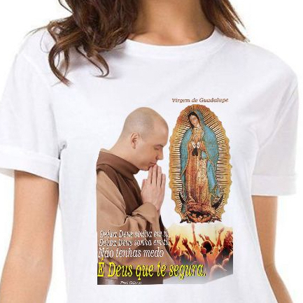 CAMISETA UNISEX Blusa t-shirt FREI GILSON COM A VIRGEM DE GUADALUPE, QUARESMA, CATOLICO, MOVIMENTO CATOLICO plus size em Oferta na Shopee